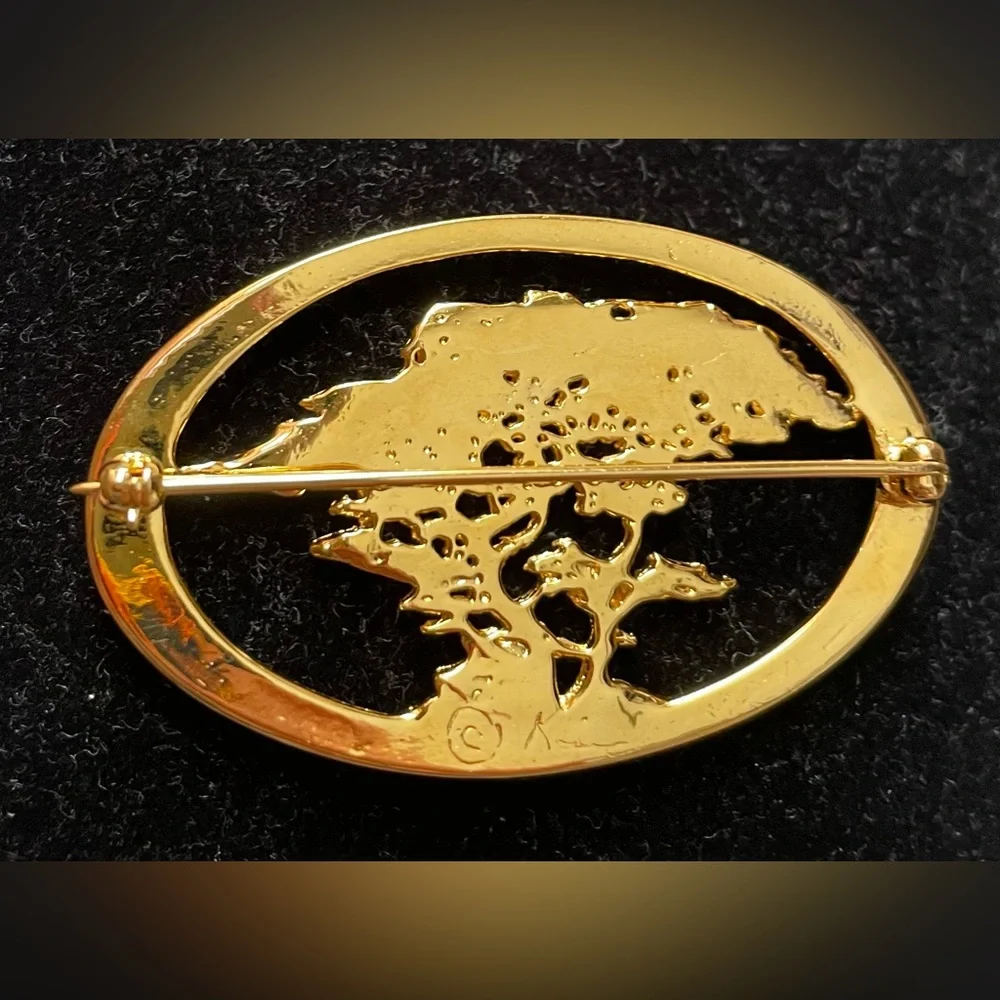 Vintage Lovell Designs Gold Tone Brooch Pin Card Ken Kantro Cypress Tree Signed